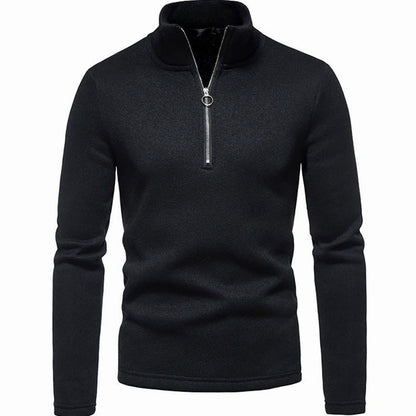Men's Homixa regular-fit fine-knit half-zip sweater with stand collar and ring pull, shown on a model.