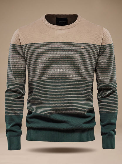 Men's regular-fit striped knit winter sweater from Homixa with crew neck, ribbed cuffs, and a cozy knitted design.