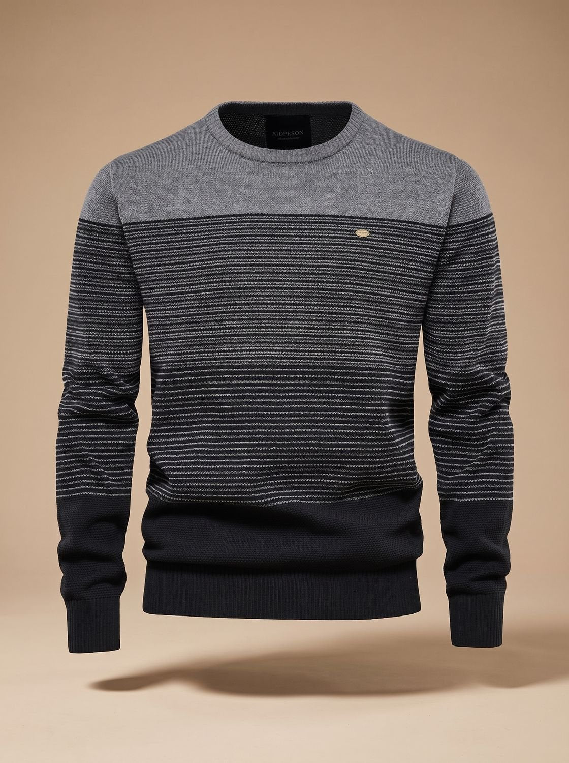 Men's regular-fit striped knit crew-neck winter sweater by Homixa with ribbed cuffs and a classic pattern.