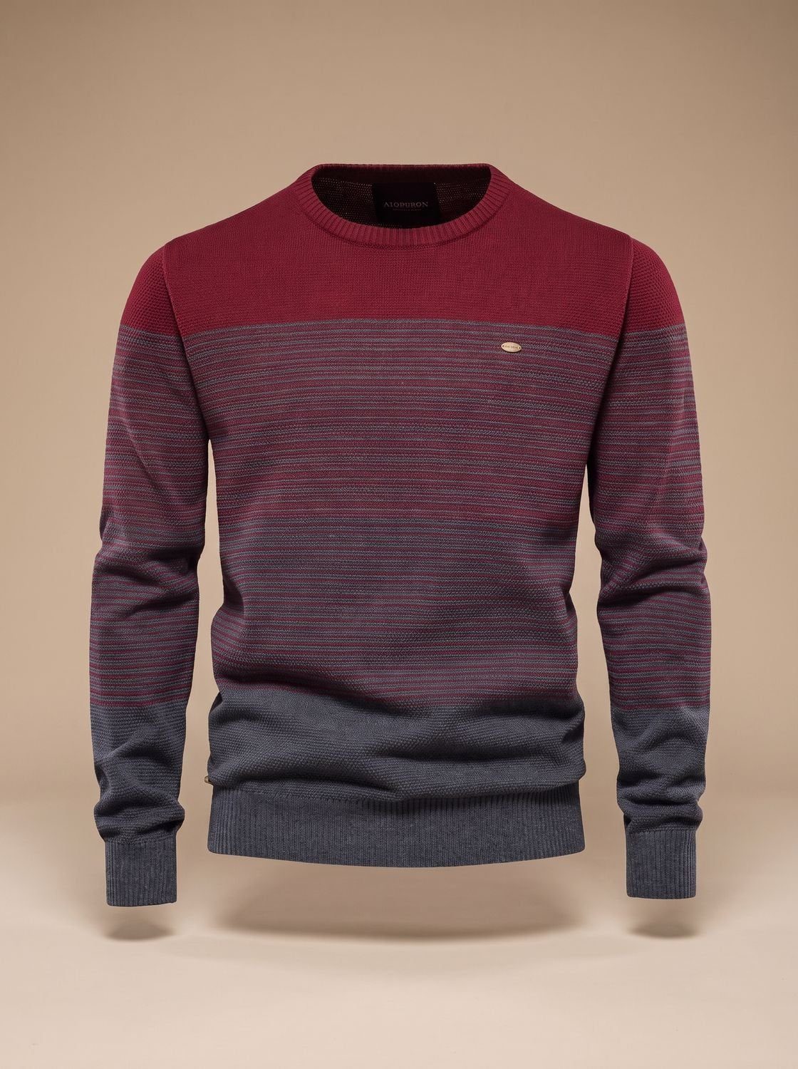Men's Homixa striped knit crew-neck winter sweater with ribbed cuffs, regular fit, and classic design.