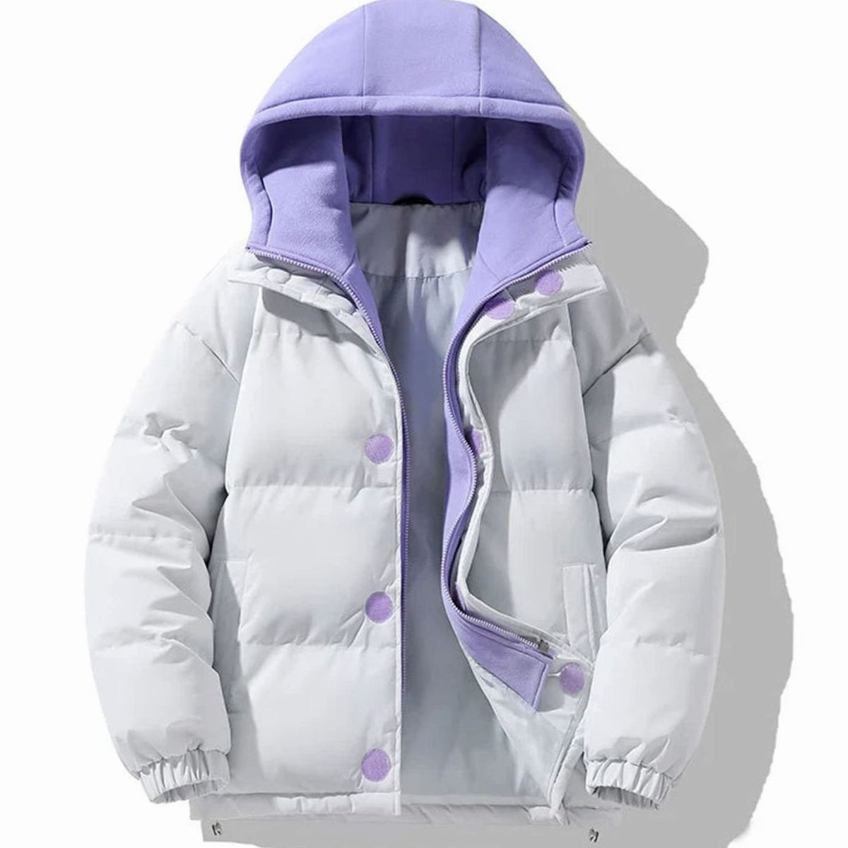 Men's Homixa relaxed-fit quilted puffer jacket with hood, contrast details, and wind-resistant shell for outdoor warmth.