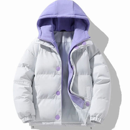 Men's Homixa relaxed-fit quilted puffer jacket with hood, contrast details, and wind-resistant shell for outdoor warmth.