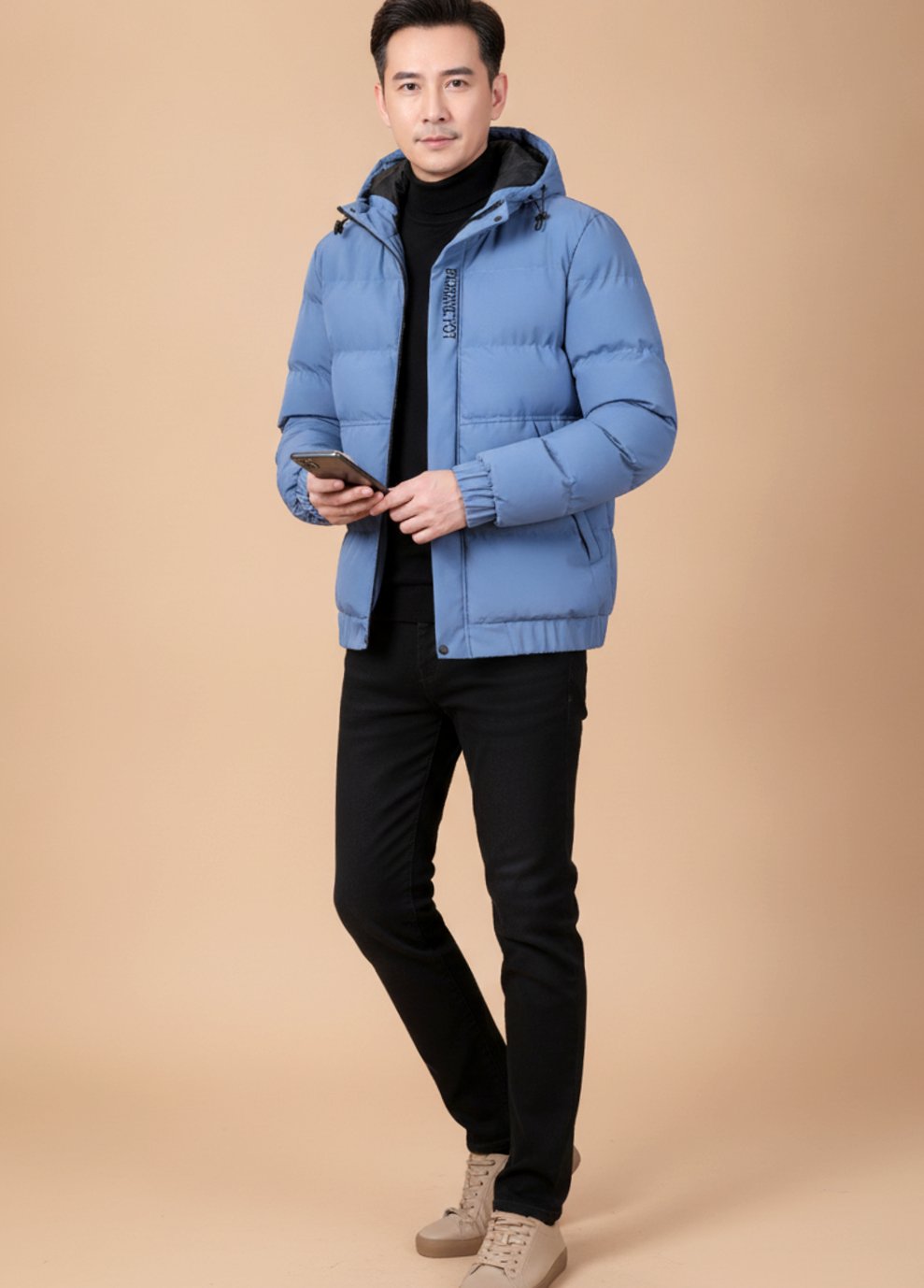 Men's Quilted Winter Jacket by Homixa with relaxed fit, padded interior, and drawstring hood, ideal for cold weather.