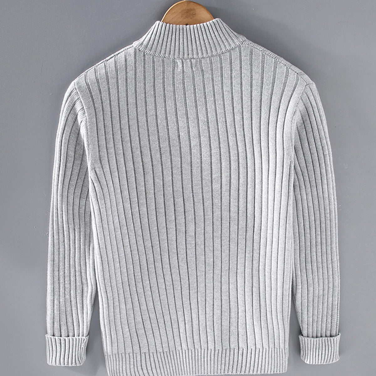 Men's relaxed-fit ribbed-knit zip-front cardigan sweater with stand collar, ideal for winter, by Homixa.