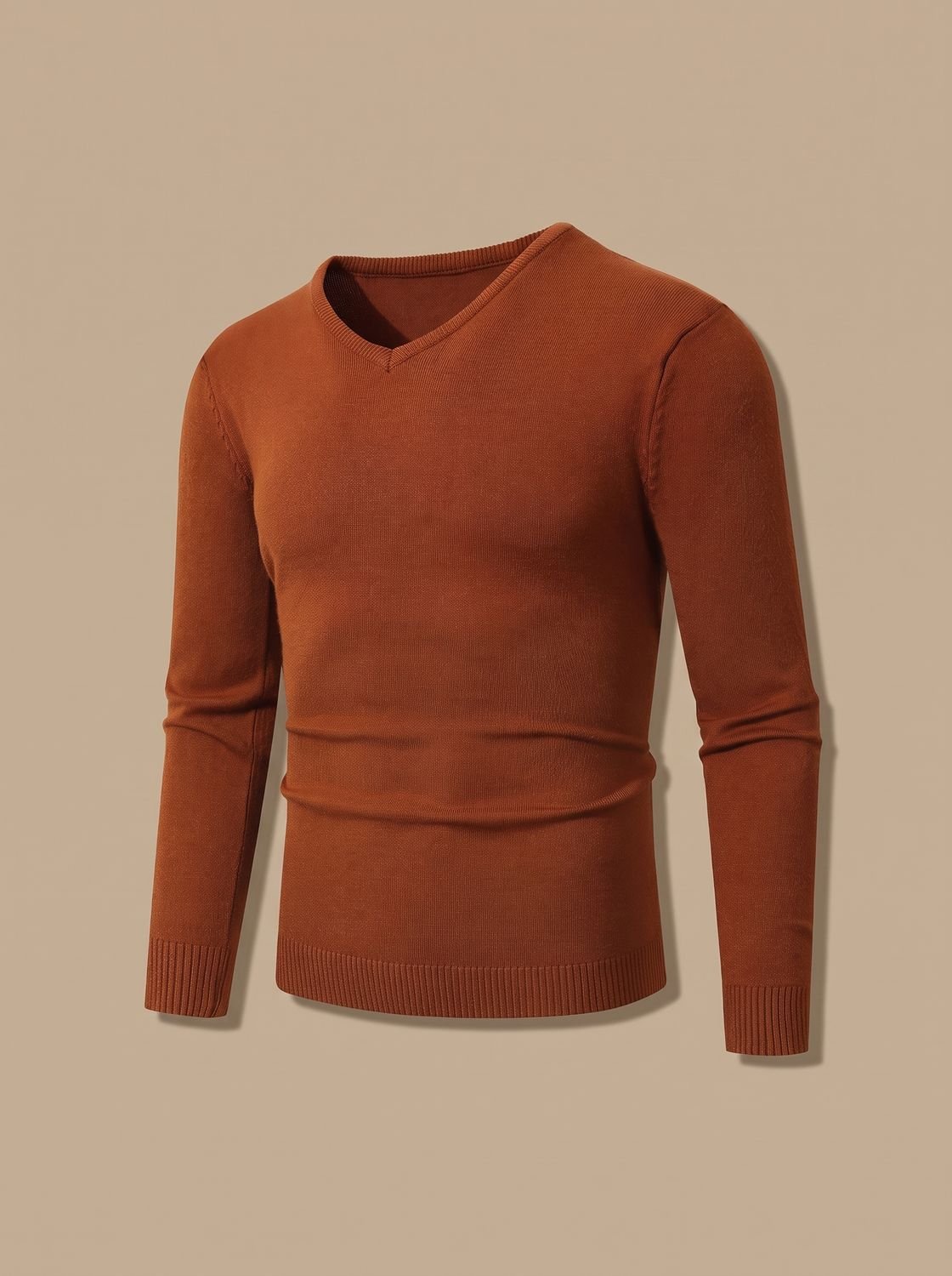 Men's slim-fit fine-knit V-neck sweater by Homixa with ribbed hem and sleeve cuffs, shown in a close-up of the knit fabric.