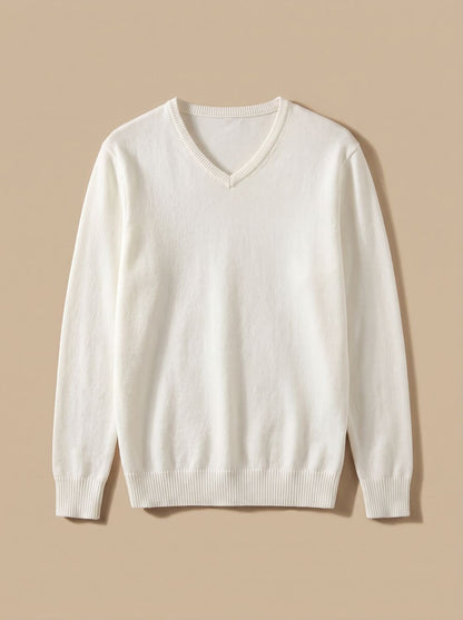 Men's Homixa slim-fit fine-knit V-neck stretch sweater with ribbed hem and sleeve cuffs, displayed on a neutral background.