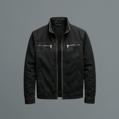 Men's slim-fit Homixa bomber jacket with stand collar, structured design, and full-zip front, styled for a modern look.