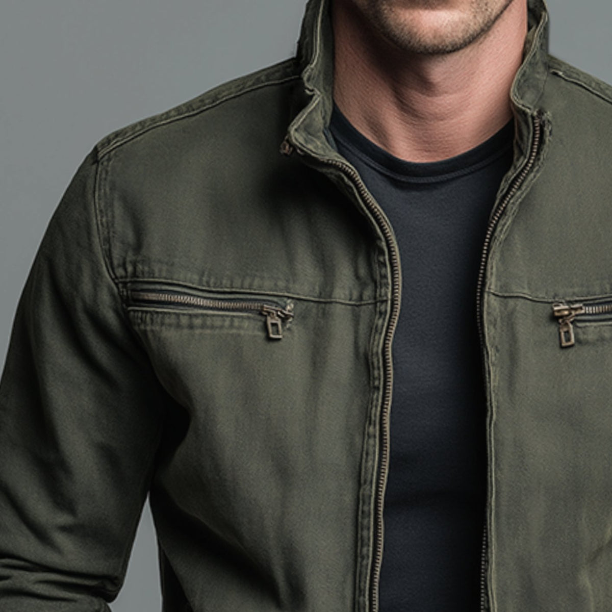 Men's slim-fit Homixa bomber jacket with stand collar and full-zip front, featuring a structured design and modern style.