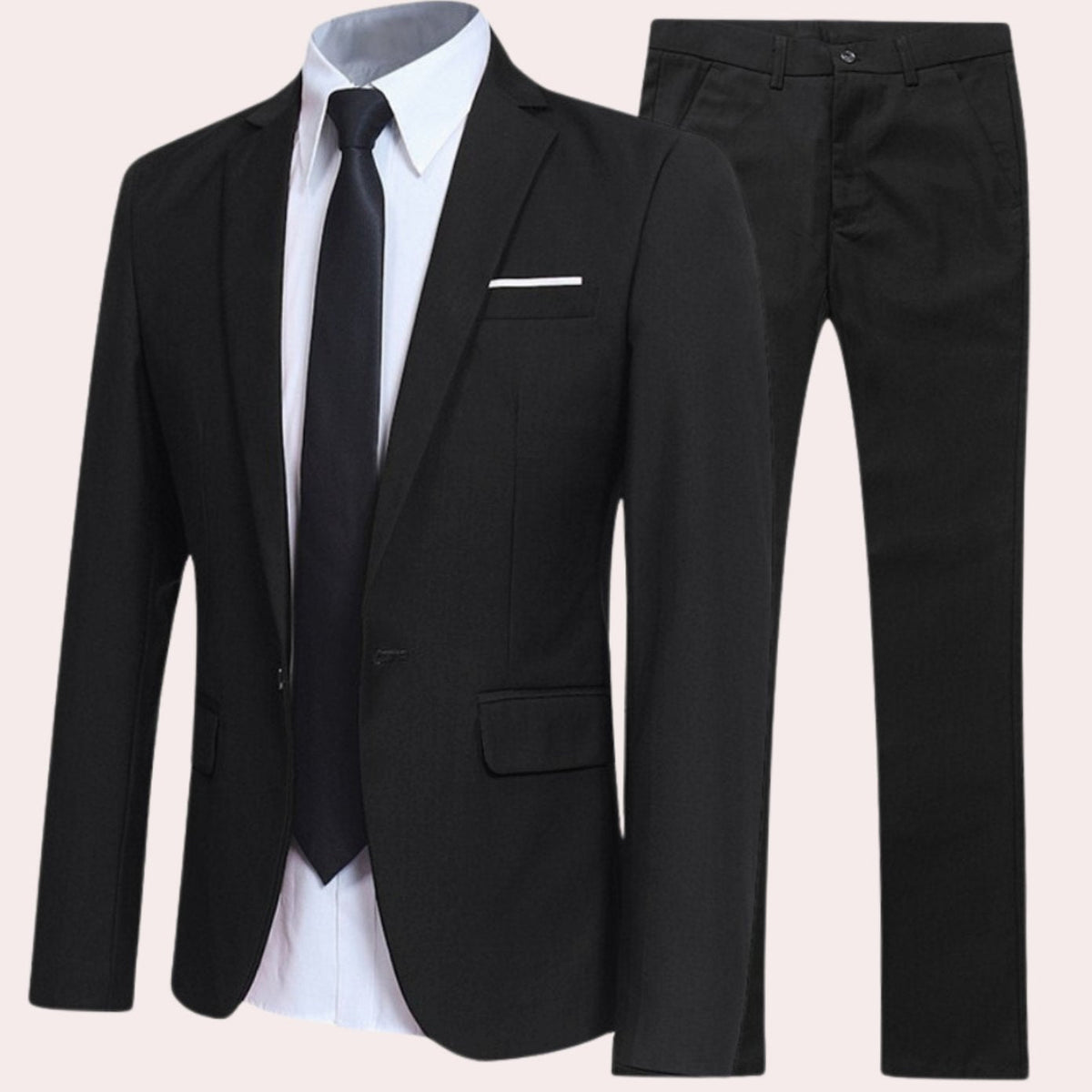 Men's slim-fit two-piece set by Homixa featuring a matching blazer and tailored trousers, displayed on a male mannequin.