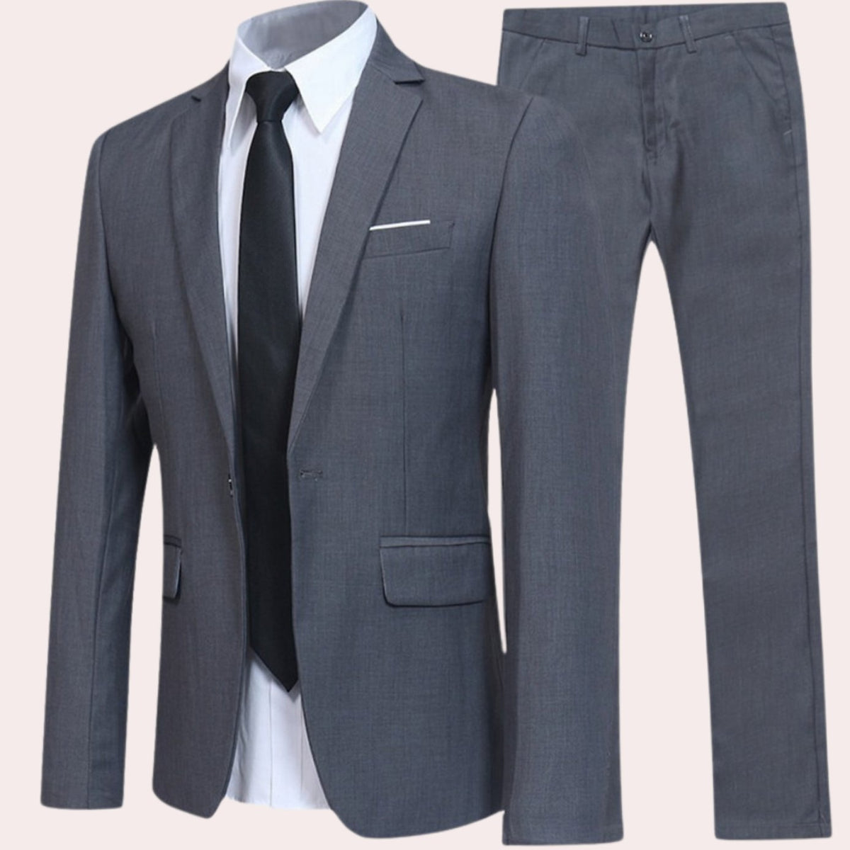 Men's slim-fit two-piece set by Homixa with matching blazer and tailored trousers, stylish formal wear for sophisticated looks.
