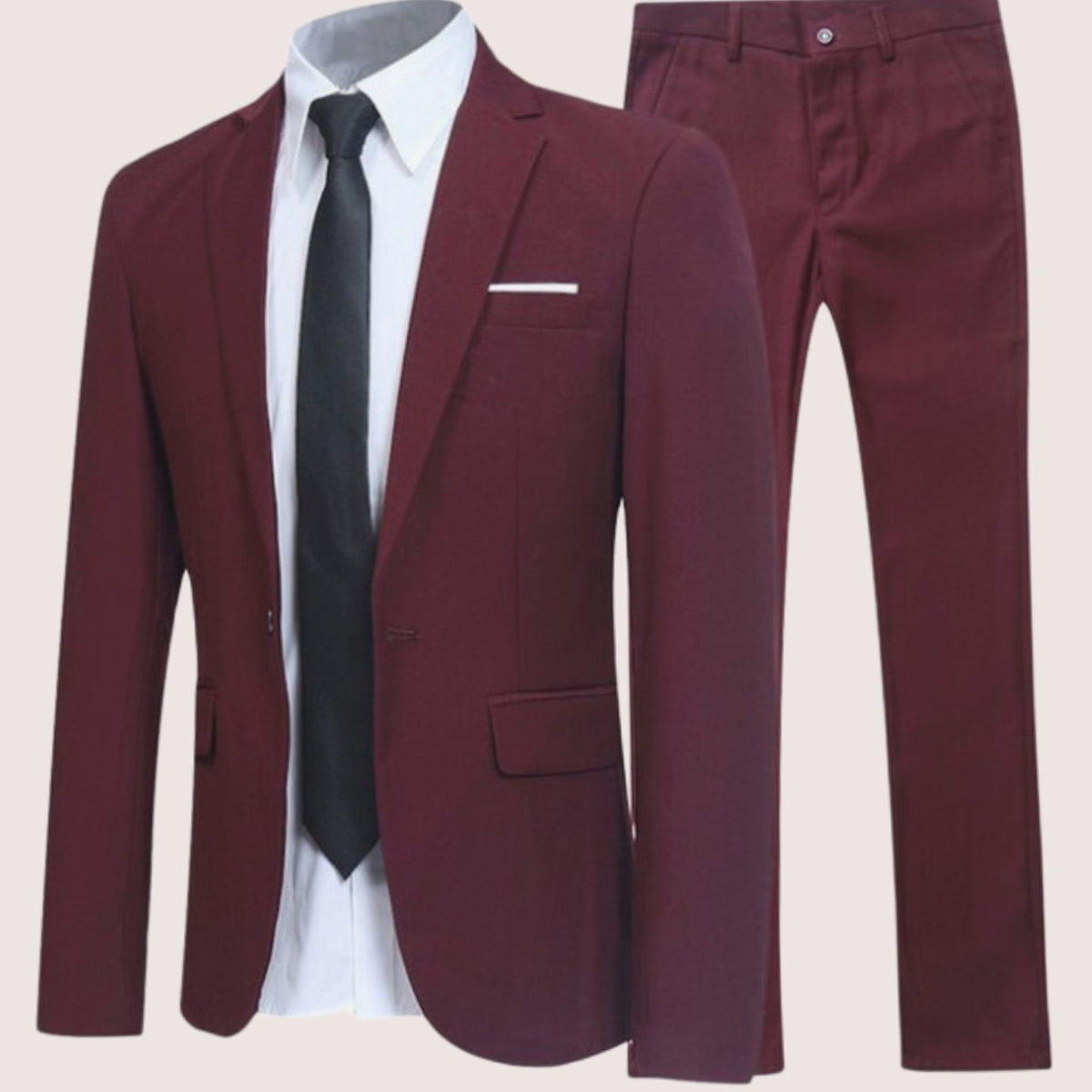 Men's slim-fit two-piece set by Homixa featuring a matching blazer and tailored trousers, shown on a male model.