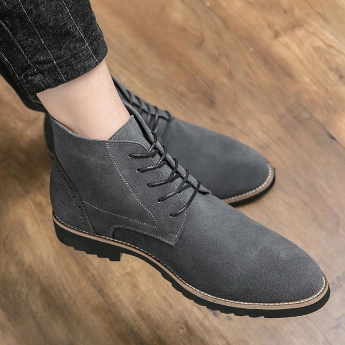 Homixa men's smart casual boots in suede-feel material with lace-up front and cushioned lining, stylish and comfortable footwear.