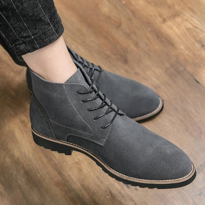 Homixa men's smart casual boots in suede-feel material with lace-up front and cushioned lining, stylish and comfortable footwear.