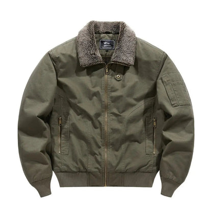 Men's Sherpa-collar zip-front bomber jacket by Homixa with ribbed cuffs and hem, shown on a model in a casual setting.