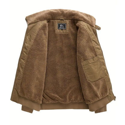 Men's Sherpa-collar zip-front bomber jacket by Homixa featuring ribbed cuffs and hem, shown in a close-up on a model.