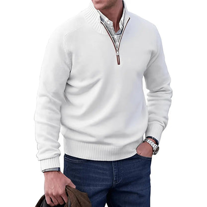 Homixa men's stand-collar quarter-zip sweater with long sleeves and a regular fit, displayed on a model.