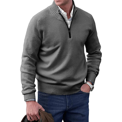 Homixa men's stand-collar quarter-zip sweater with long sleeves and a regular fit, shown in a neutral color.