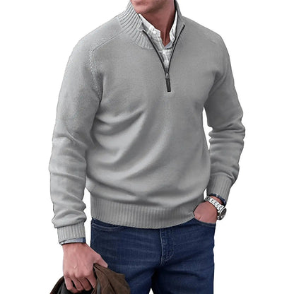 Homixa men's stand-collar quarter-zip sweater with long sleeves and a regular fit, shown in a close-up view.