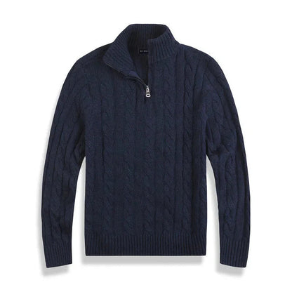 Men's textured cable-knit quarter-zip sweater with long sleeves and mock neck by Homixa, featuring a cozy, stylish knit design.