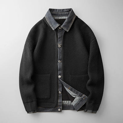 Men's textured knit cardigan by Homixa featuring a button-front design and two lower patch pockets.