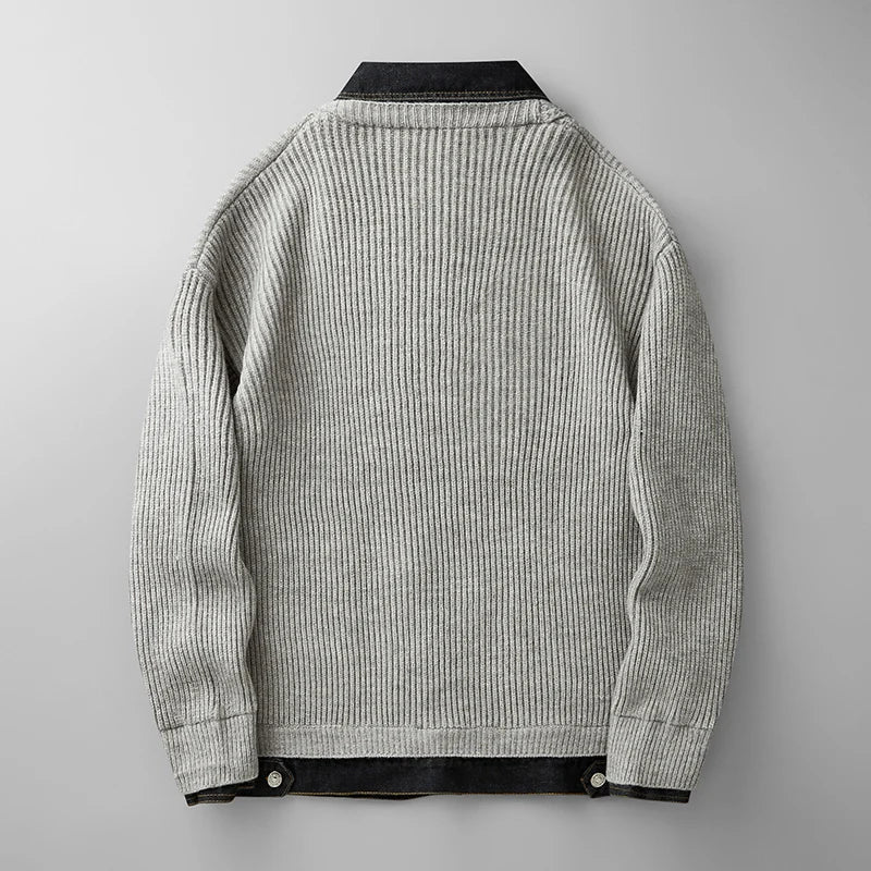 Men's textured knit cardigan by Homixa featuring a button-front design and two lower patch pockets.
