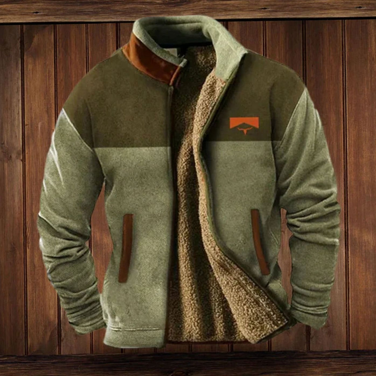 Men's tribal-print Sherpa-lined full-zip winter coat by Homixa, featuring fleece interior and cozy, stylish design.
