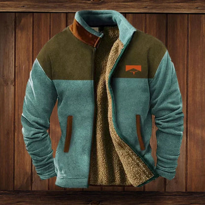 Men's tribal-print Sherpa-lined full-zip winter coat by Homixa with fleece interior and warm, stylish design.