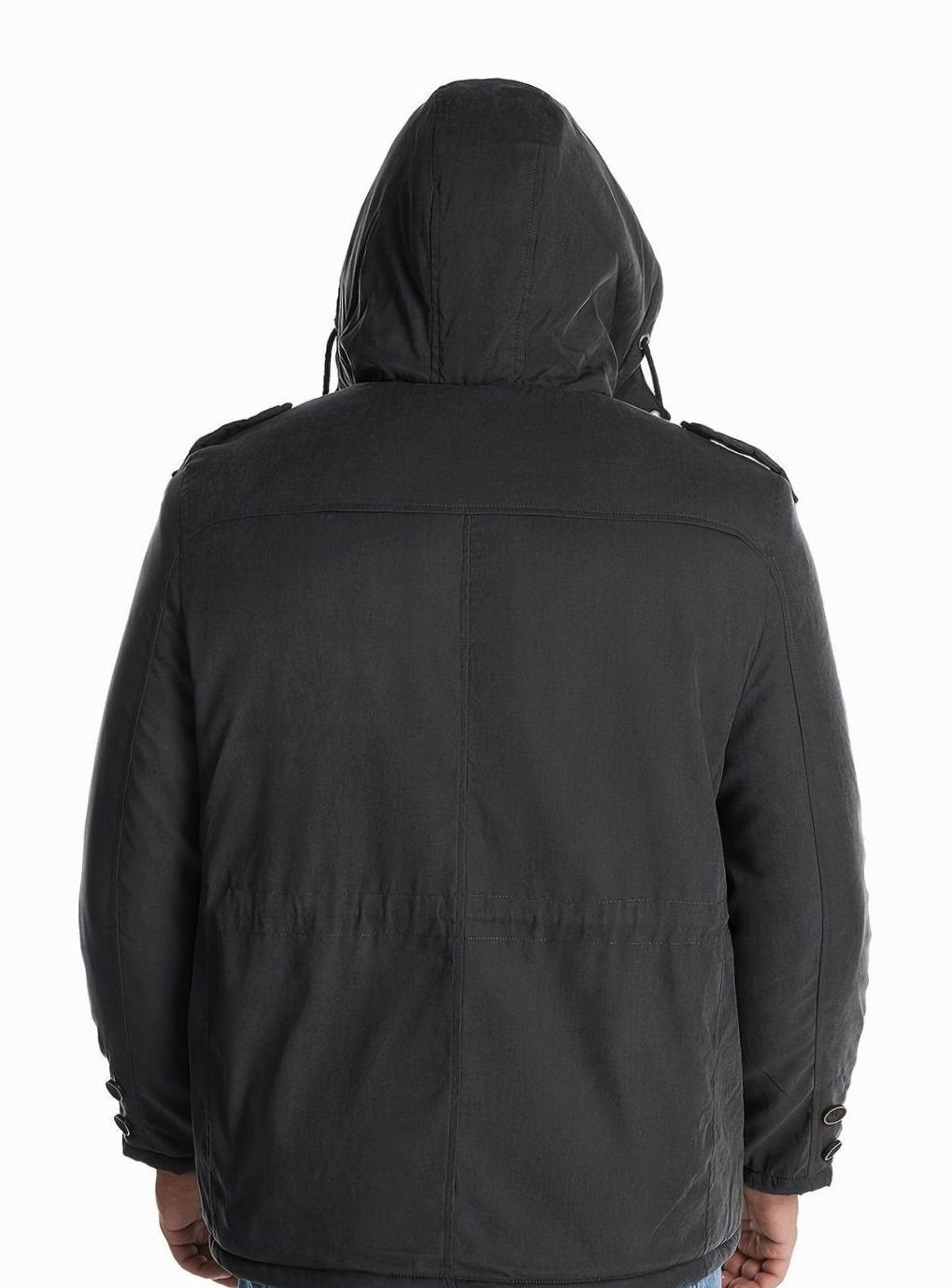 Men's Homixa utility jacket with adjustable hood, insulated padding, and multiple cargo pockets for outdoor wear.