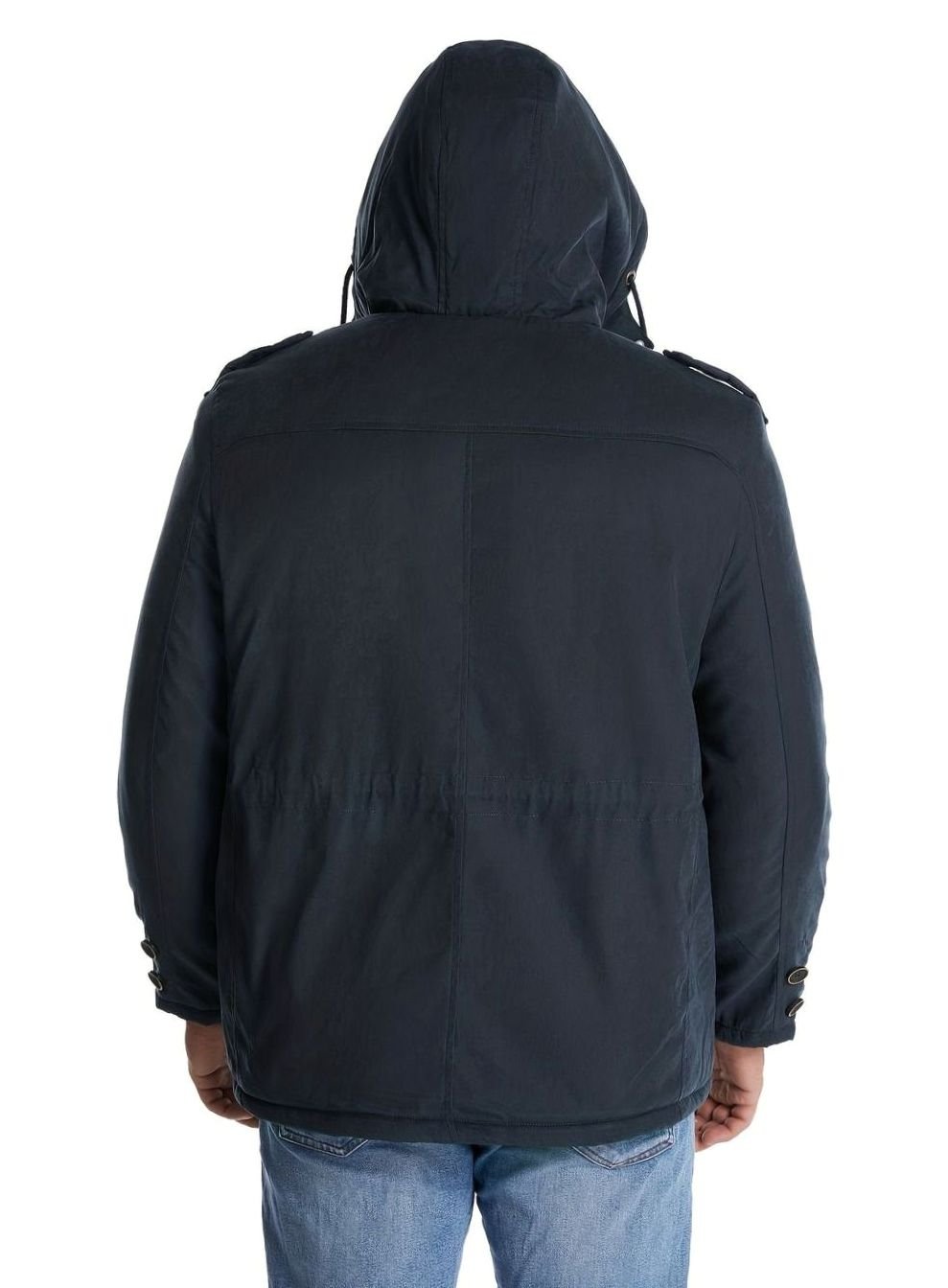 Men's Homixa utility jacket with adjustable hood, insulated padding, and cargo pockets, suitable for outdoor wear.