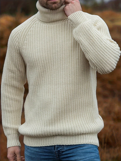 Homixa men's waffle-knit turtleneck sweater with ribbed hem and cuffs, showcasing a cozy knit fabric and classic style.