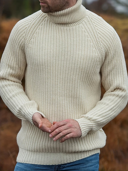 Men's waffle-knit turtleneck sweater by Homixa featuring ribbed trim at hem and cuffs, shown in a cozy, textured knit style.