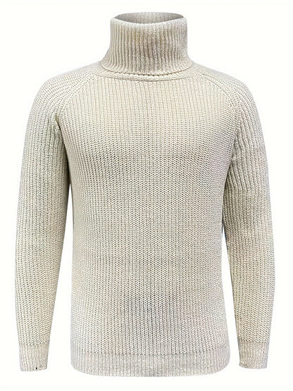Men's waffle-knit turtleneck sweater by Homixa featuring ribbed trim at hem and cuffs, shown on a model.