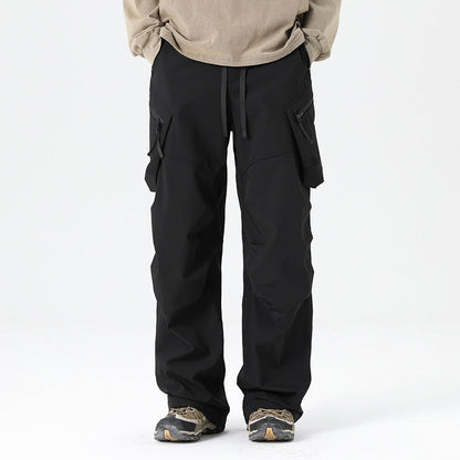 Men's wide-leg drawstring cargo pants with multiple utility pockets, loose fit, and casual style from Homixa.