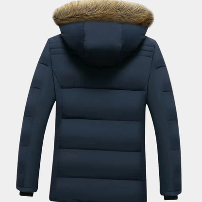 Men's Homixa windproof fur-lined hooded winter parka with quilted padding and zip pockets, ideal for cold weather.