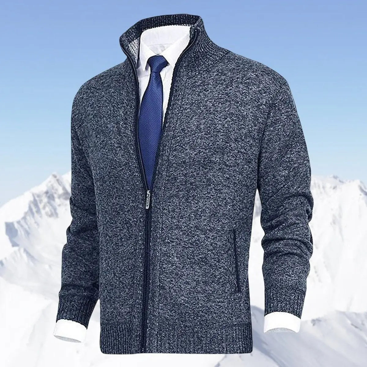 Men's Homixa zip-front cardigan with knit fabric, fleece lining, and side zip pockets, perfect for casual layering.