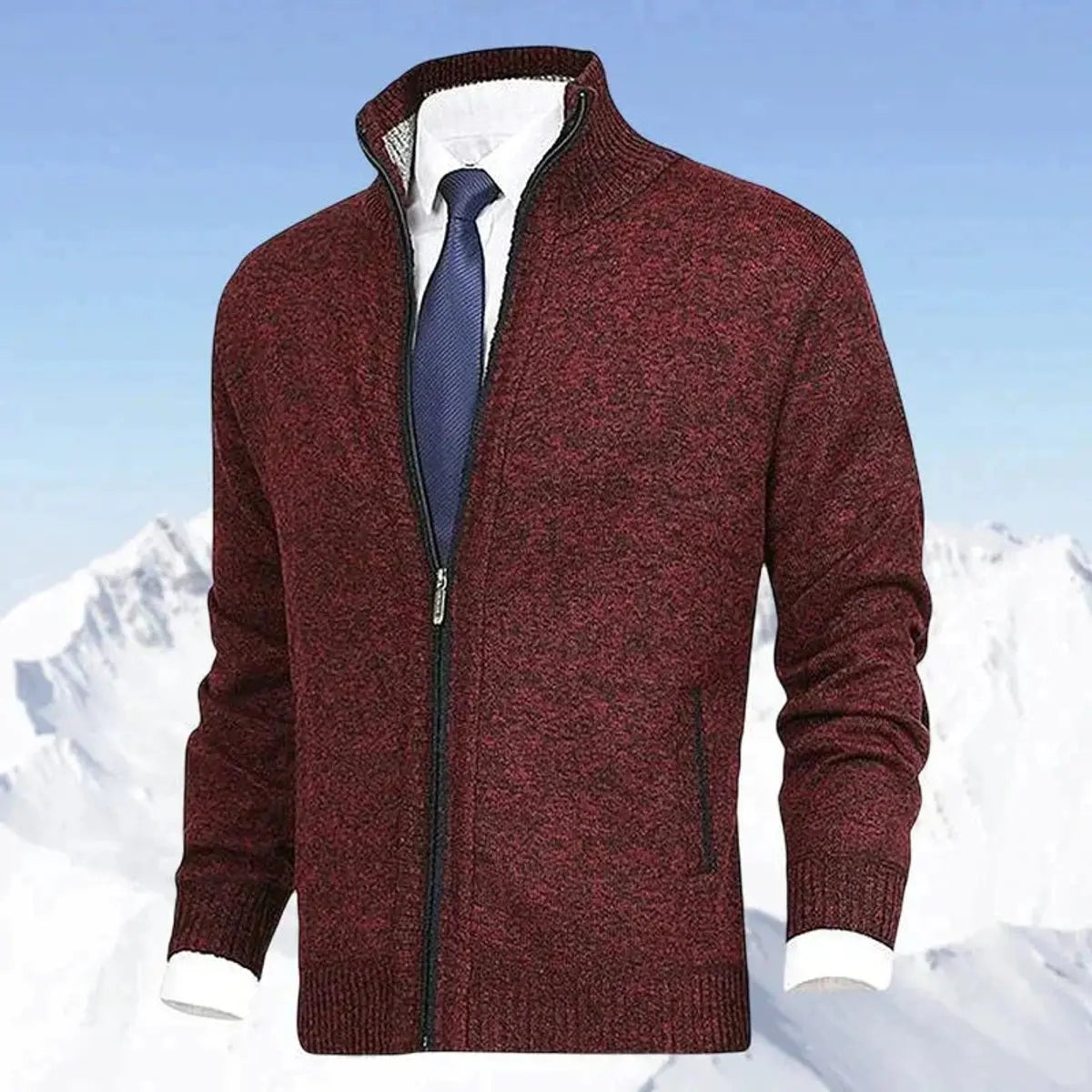 Homixa men's zip-front cardigan featuring knit fabric, fleece lining, and side zip pockets, ideal for casual or layered wear.