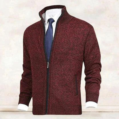 Men's Homixa zip-front cardigan with knit fabric, fleece lining, and side zip pockets, perfect for casual layered style.