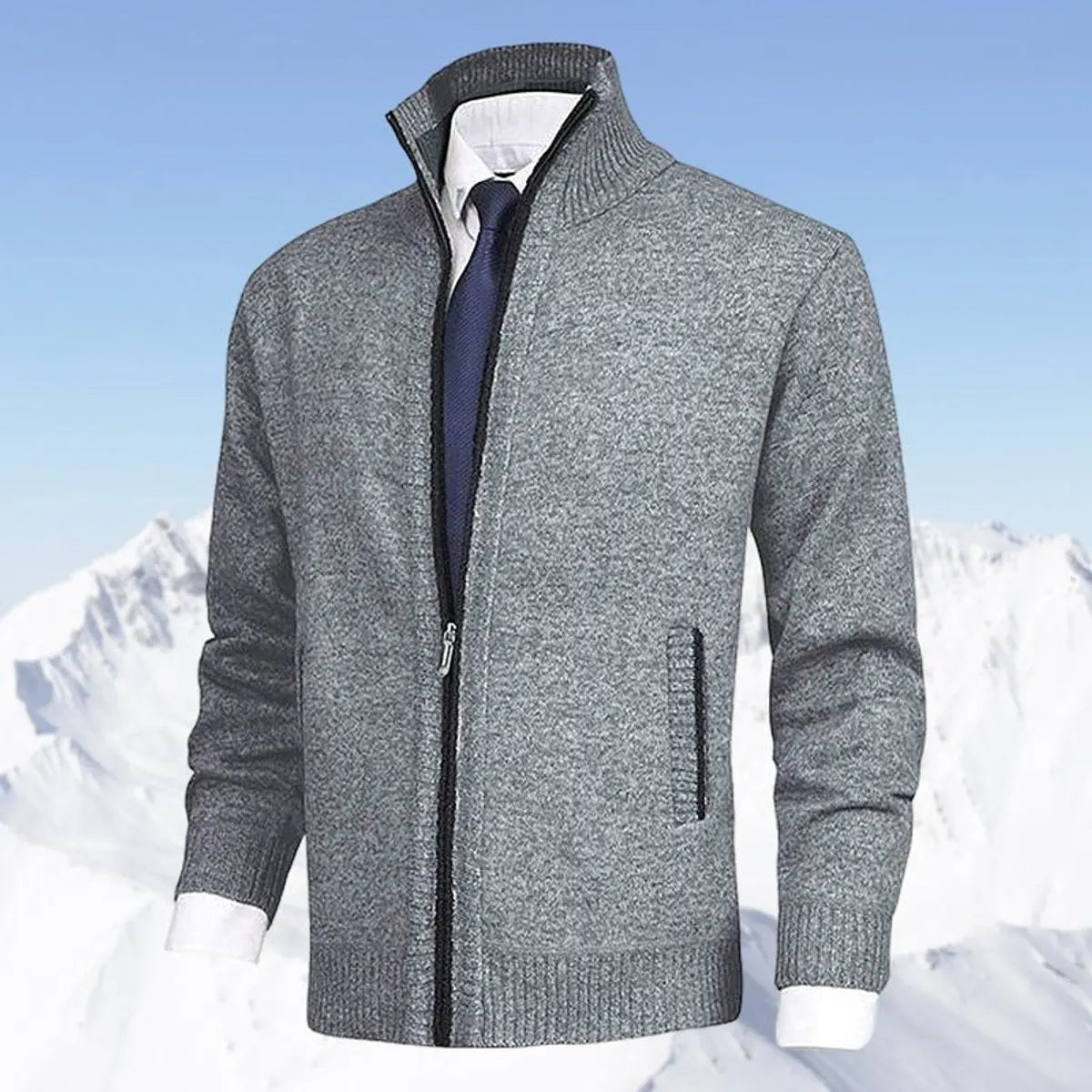 Men's Homixa zip-front cardigan with knit fabric, fleece lining, and side zip pockets, ideal for casual layering.