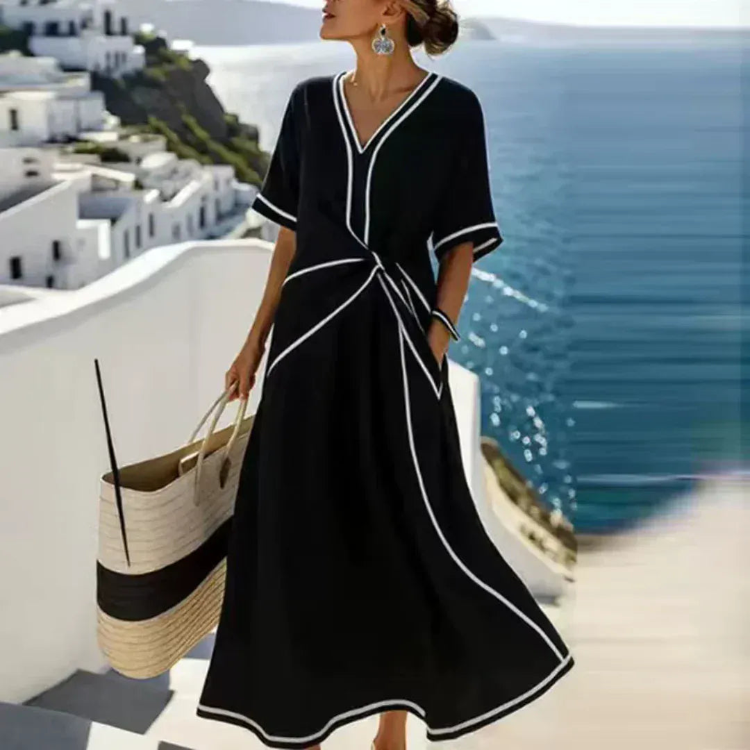 Noorani | Women's Contrast-Trim Tie-Front Maxi Dress - product image 1