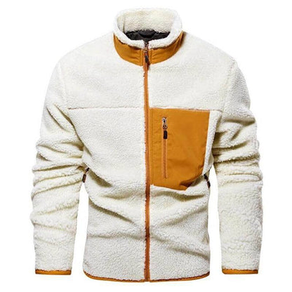 Unisex Sherpa jacket by Homixa with sherpa and pocket details, featuring a cozy, textured fabric and casual style.