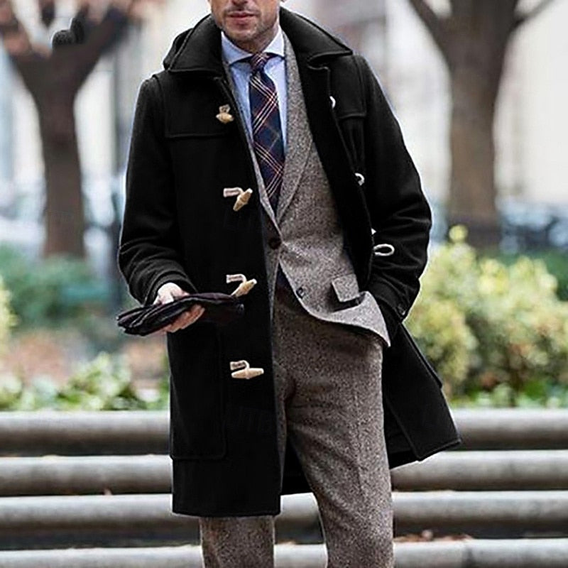 Harper & Wells Fletcher hooded toggle overcoat showing a stylish coat with toggle closures and a hood, perfect for cold weather.