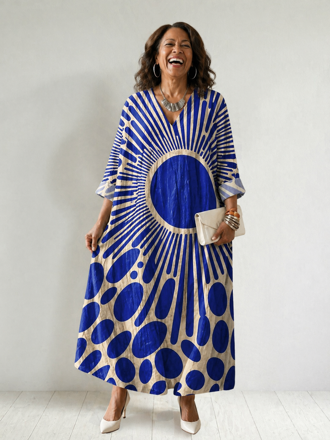 Rosemary | Women's Sunburst-Print V-Neck Maxi Dress - product image 1