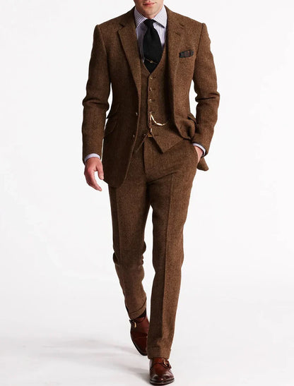 Homixa Avesene two-piece tweed tuxedo suit with tailored jacket and flat-front trousers, stylish pant suit for formal occasions.