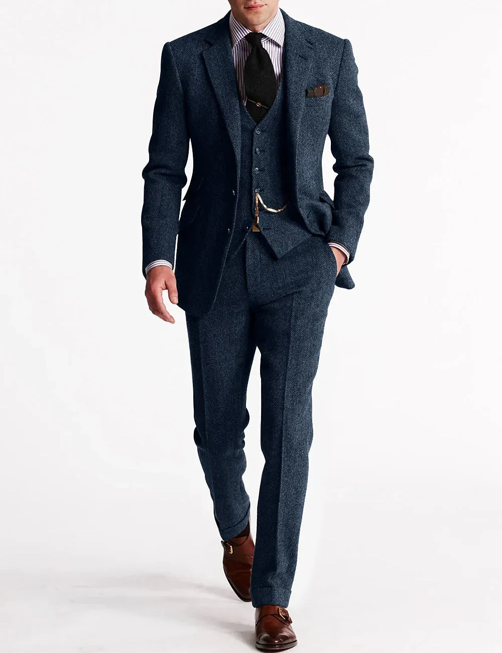 Homixa Avesene two-piece tweed tuxedo suit with tailored jacket and flat-front trousers, stylish and elegant for formal occasions.