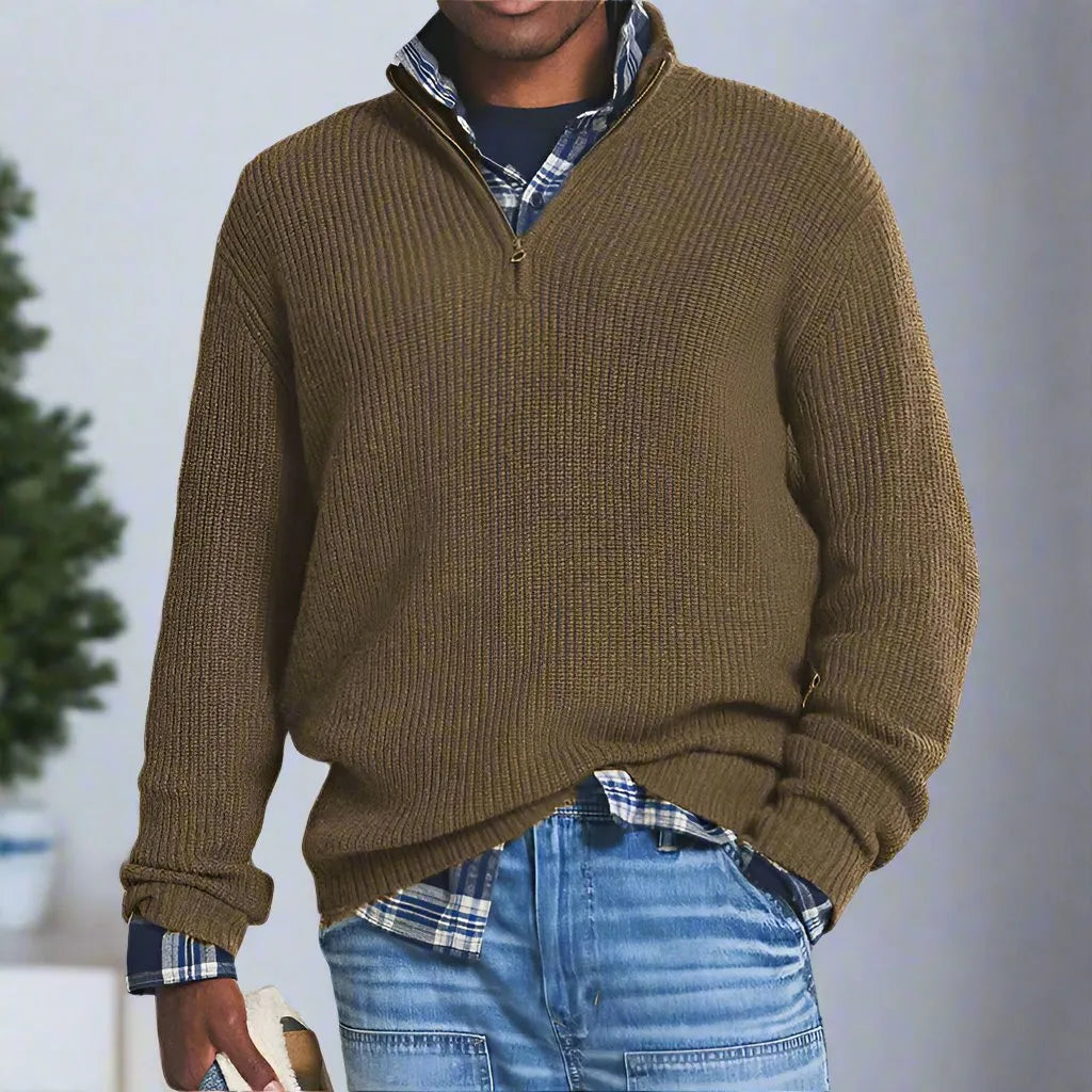 Homixa men's knit sweater with ribbed details and relaxed fit, shown in a cozy, textured fabric perfect for casual wear.