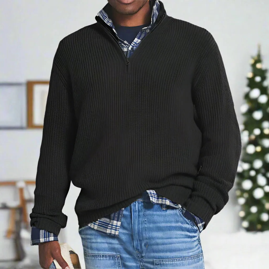 Homixa men's knit sweater with ribbed details and a relaxed fit, featuring a cozy, textured knit fabric in neutral tones.