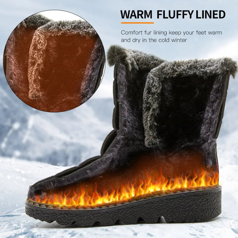 Homixa women's snow boots showing insulated, waterproof design with thick soles and cozy fur lining for winter warmth.
