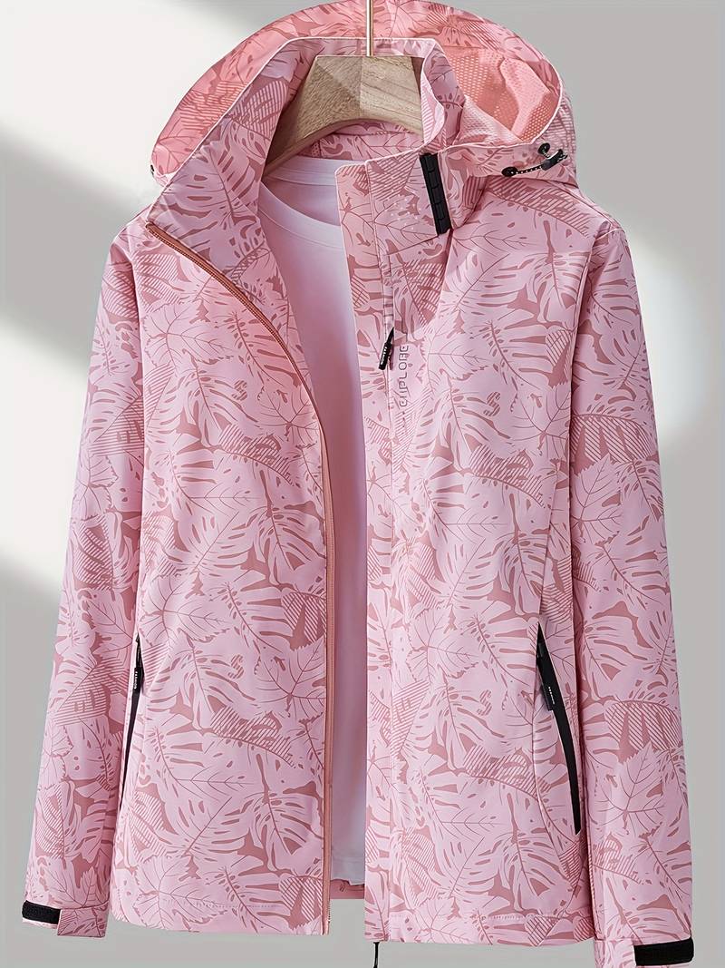 Women's Lunirel waterproof windproof hooded jacket with lightweight design, adjustable hood, stylish and practical for outdoor wear.