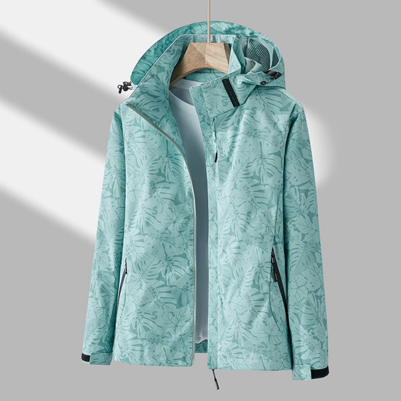 Women's waterproof windproof hooded jacket by Lunirel, lightweight design with adjustable hood and stylish look.