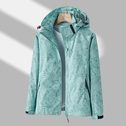 Women's waterproof windproof hooded jacket by Lunirel, lightweight design with adjustable hood and stylish look.